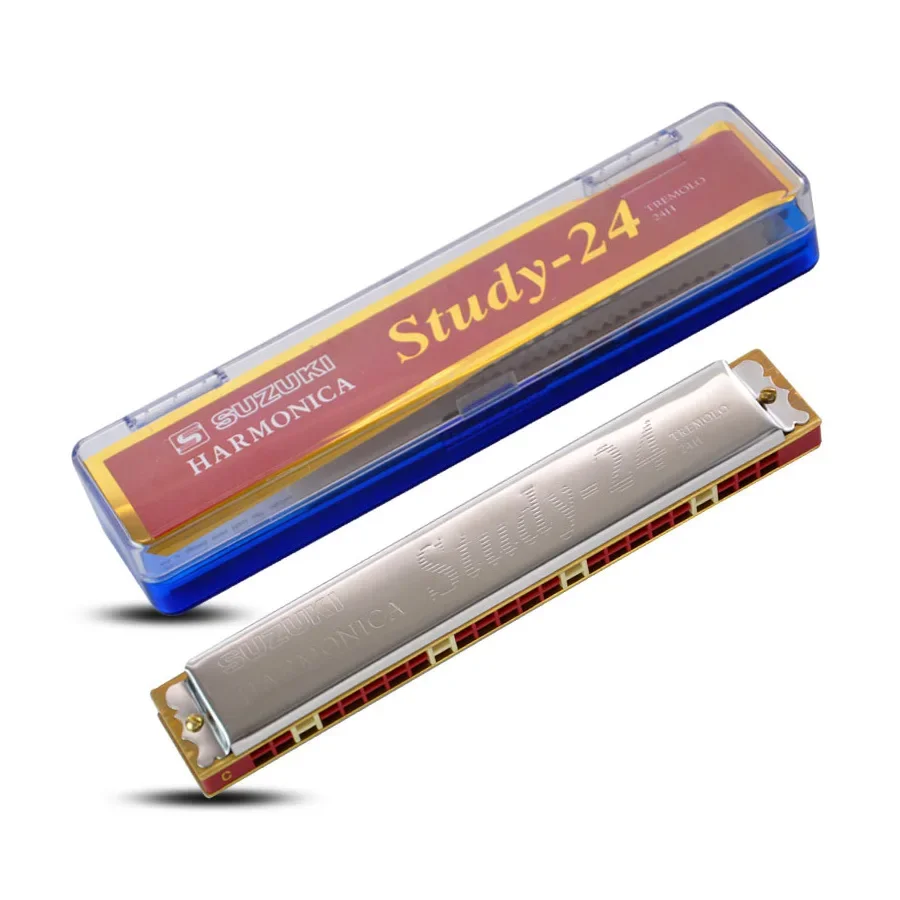 Suzuki Harmonica 24 Hole STUDY-24 C Key Polyphony Harmonica New Style High Quality Mouth Organ Harmonica with Case