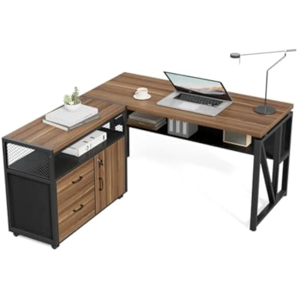 

office Desk Furniture Executive Computer Desk and lateral File Cabinet, office desk for Home Office Set Furniture,Walnut