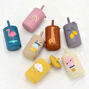 Baby Silicone Sippy Cup Portable Storage Snack Container Feeding Children Rainbow…