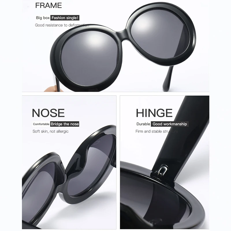 LNFCXI Fashion Round Oversized Oval Sunglasses Women/Men Vintage Glasses for Women Luxury Black Green Oculos De Sol Gafas