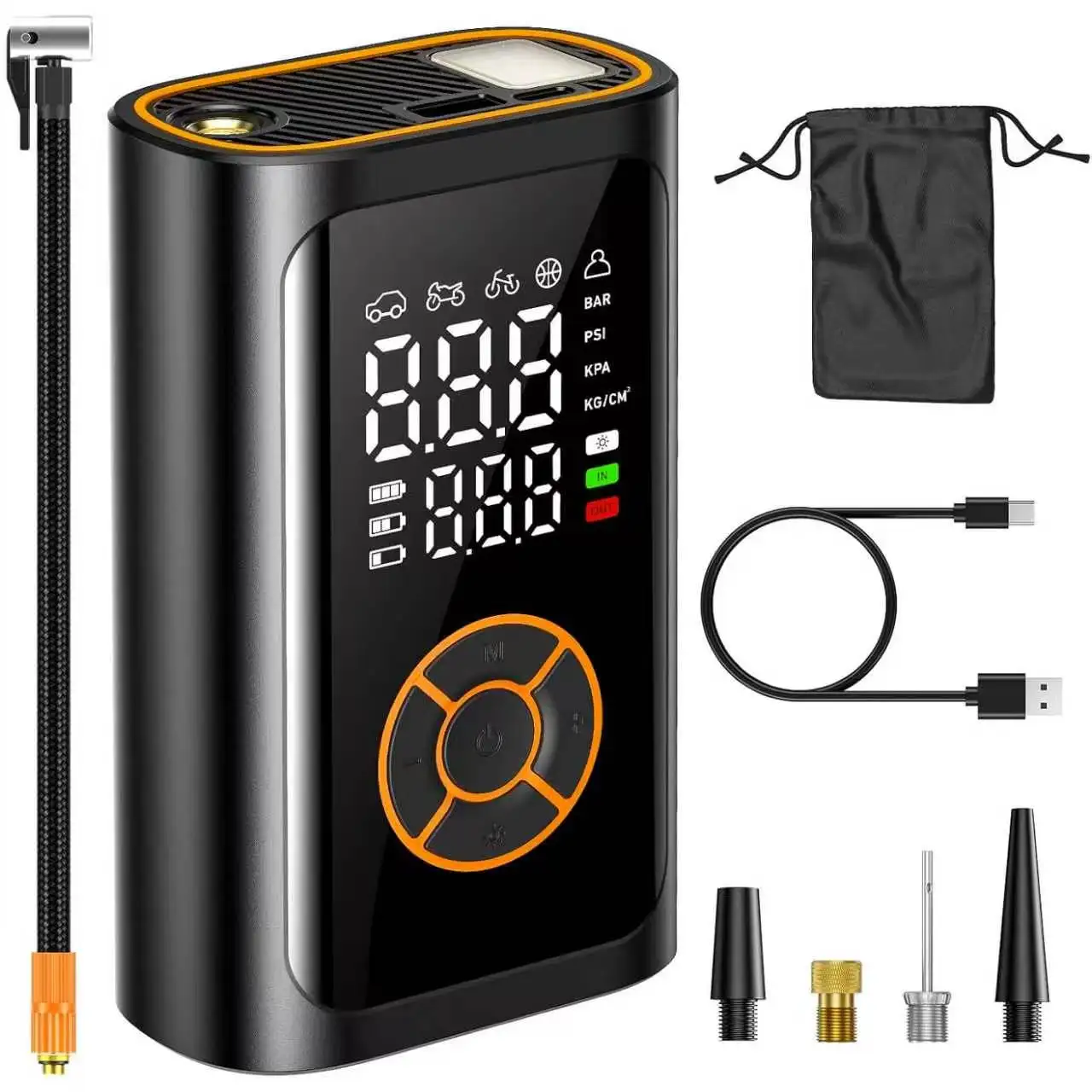 Tire Inflator Portable Air Compressor - Fast Inflation Cordless Air Pump for Car Tires, 150PSI Electric Bike Tire Pump with Digital Pressure Gauge, LED light for Car, Motorcycle, Bike, Ball (art)