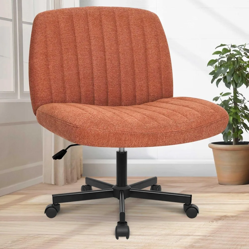 Criss Cross Chair with Wheels, Armless Cross Legged Office Desk Chair, Wide Comfy Vanity Rolling Swivel Modern Comfortable