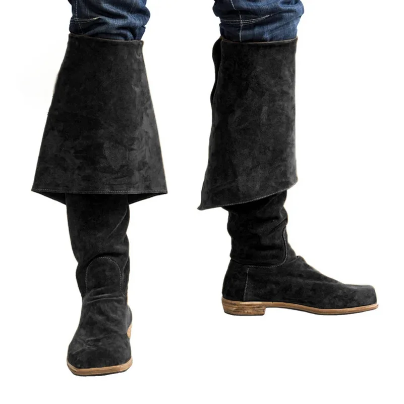 Herren Kunstwildleder Kniehohe Winddichte Schuhe Retro Piratenfilm Kapitän Stiefel Mittelalterliche Cosplay Lange Stiefel – Detail 7