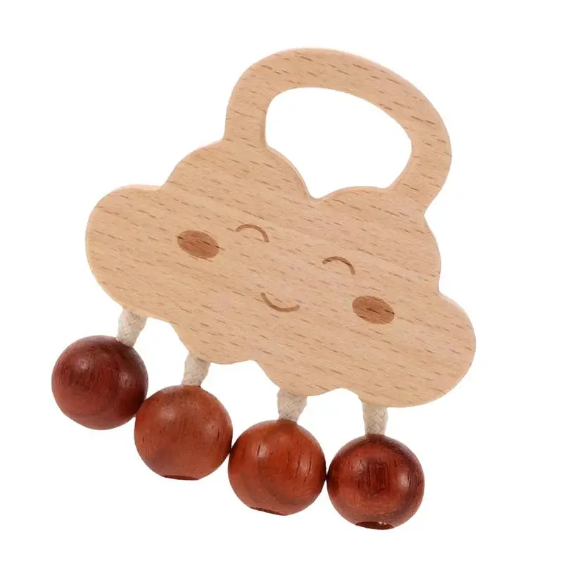 Sonajero de mano para niño y niña, juguete de dentición con diseño de nube, madera Natural, sin pintura, 0 a 3 meses