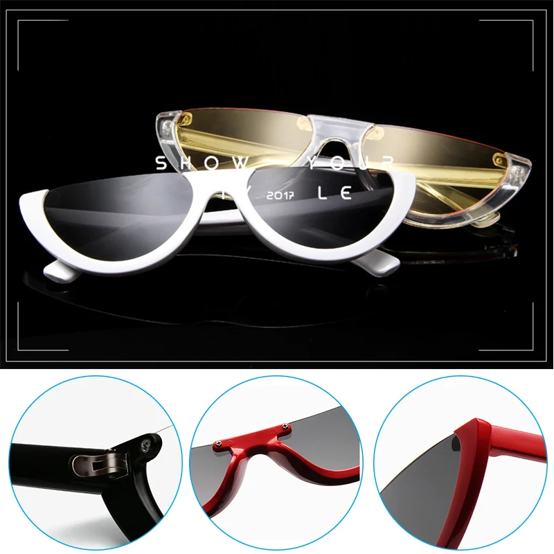Fashion Cat Eye Sunglasses Women Vintage Small Half Frame Flat Top Sunglasses Female Eyewear Classic Shades Anti-glare UV400