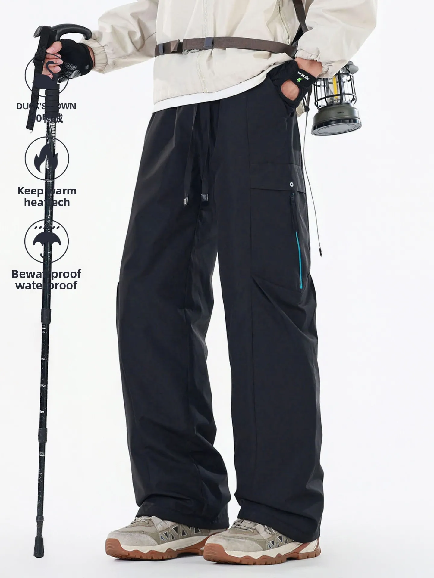 

Утепленные пуховые брюки для экстремальных холодов с наполнителем из пуха, зимние уличные штаны больших размеров, рабочая одежда, длинные брюки