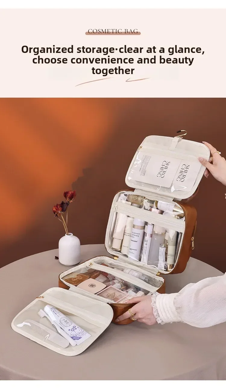 Neue mehrschichtige hängende Kosmetiktasche mit großer Kapazität, wasserdicht, transparent, Make-up-Organizer für Reisen, tragbare Kulturtasche – Detail 9