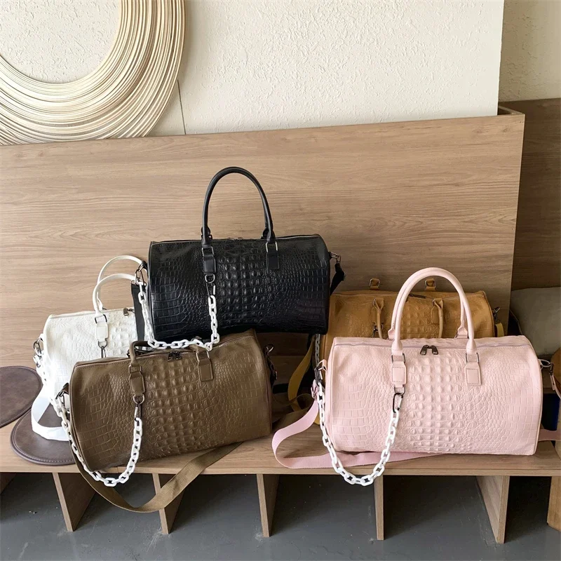 Solid Color Crocodile Textured Fashion PU Travel Bag Large Capacity Zipper Handbag 2024 Hot Sale Bags for Women Bolsa De Viagem