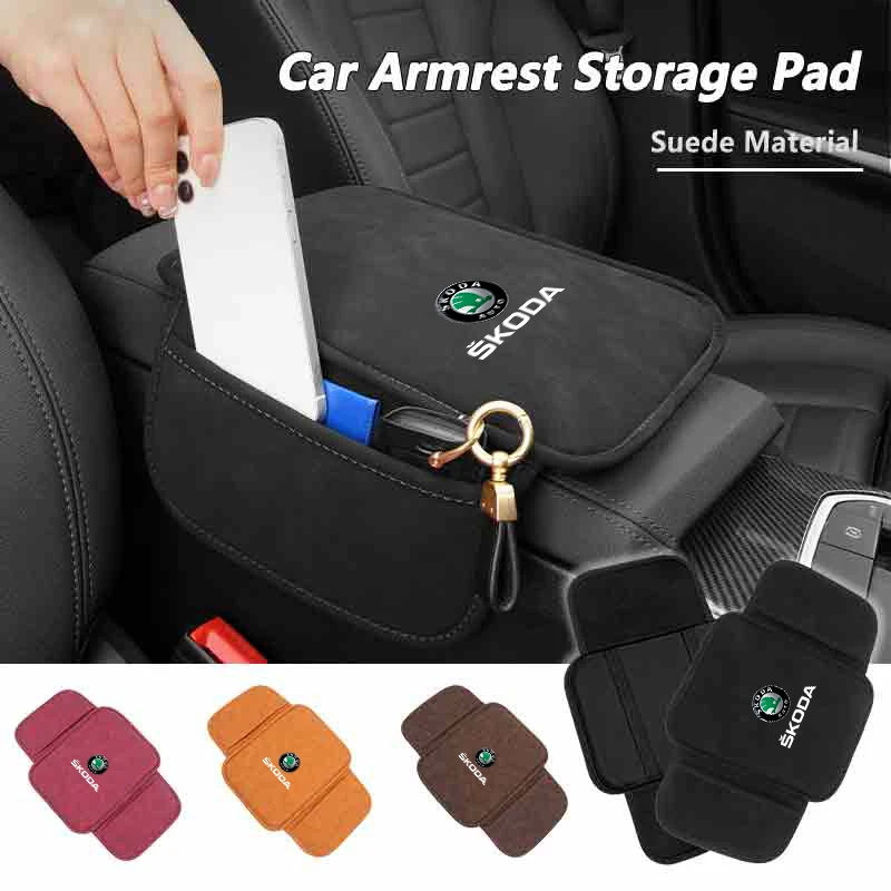 Car Armrest Box Cushion Center Elbow Support Storage Pad Armrest Cover For Skoda Octavia Superb Rapid Kodiaq Fabia Karoq Kami