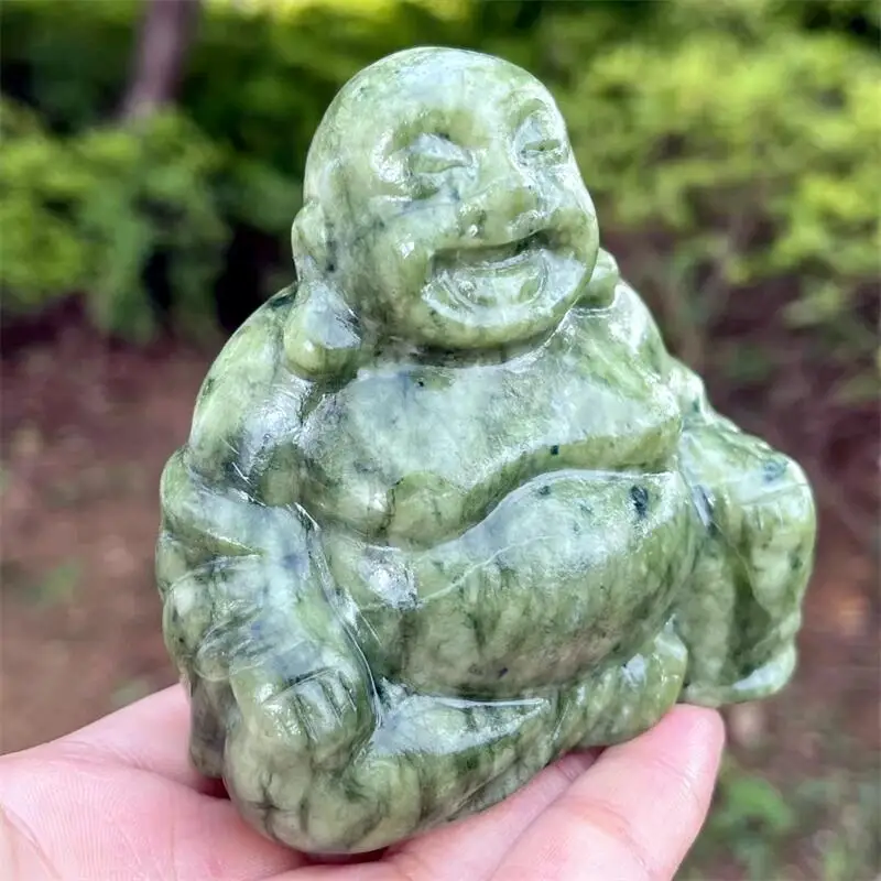 7.5MM Natural Green Jade Maitreya Buddha Statue, Healing Crystal, Fengshui Fashion, Buddhism Home Decoration, Gift, 1Pc