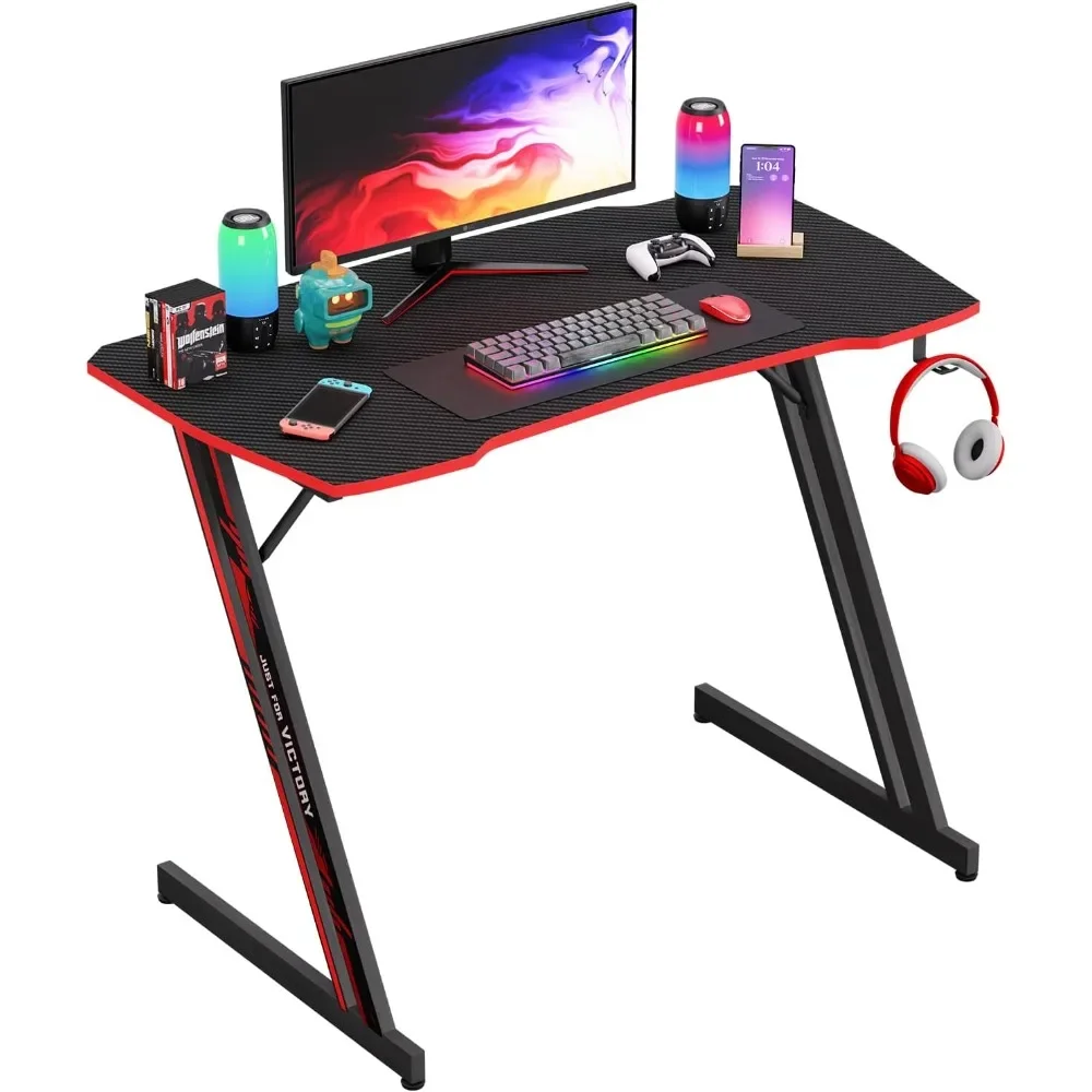 Z-Shaped Modern Computer Desk, Headphone gancho, Workstation resistente, mesa com desktop espaçoso, Home Office, 39"