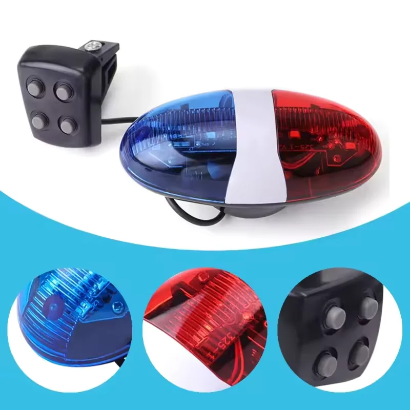 6 LED Bike Police Front Light Warning Siren Cycling Electric Horn Bell Bicycle Lamp Electronic Horn Riding Accessories