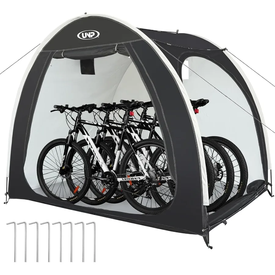

UNP Bike Storage Shed Tent Portable Outdoor Bike Storage Tent with 210D Oxford Thick PU4000 Waterproof for 1 2 3 4 Bikes Bike C