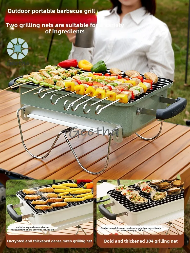 Queimador churrasqueira a carvão doméstico churrasqueira carro acampamento ao ar livre dobrável portátil churrasqueira espetos fogão
