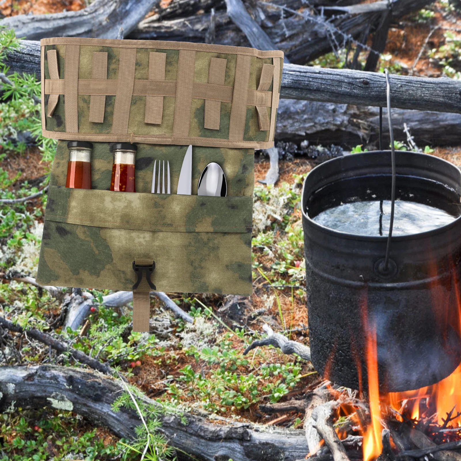 

Camping Cutlery Bag Durable Safe Portable Multi Hanging Folding ganizer Picnic BBQ Tools Storage Pouch Travel Hiking Outdoor