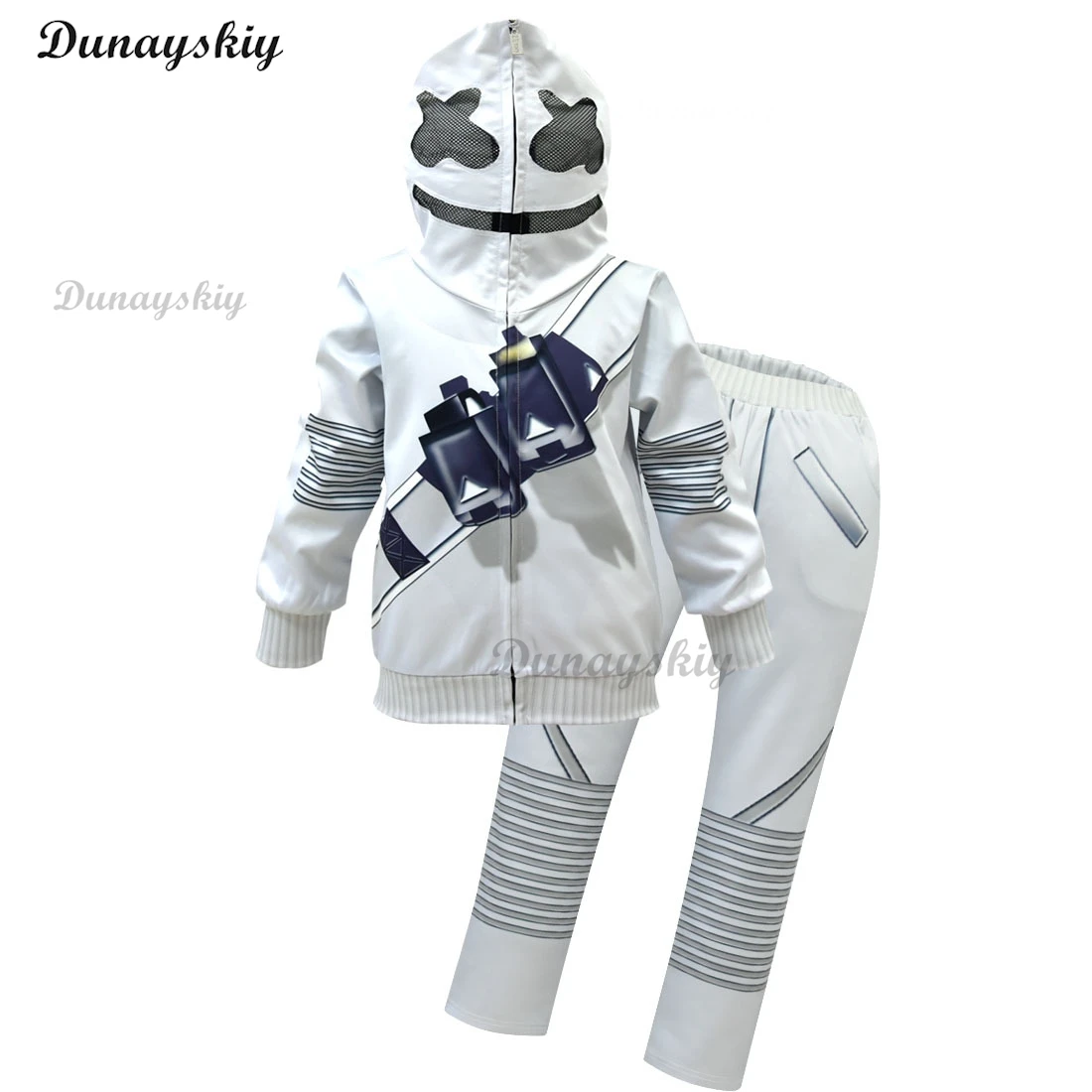 مجموعة أزياء مغنية الصوت الإلكترونية DJ Marshmello Fortnite للفتيات والأولاد والهالوين وأعياد الميلاد والحفلات التنكرية