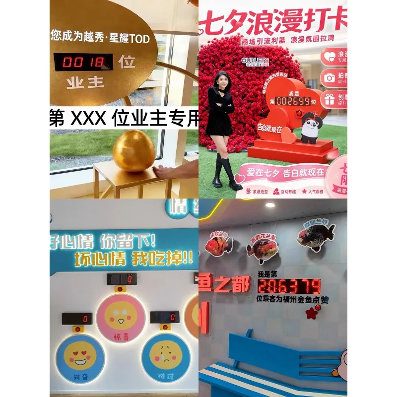 LED Large Display Hand Press Counter, Interactive Check-in Wall Counter, Push Button Electronic Counting Screen for Events