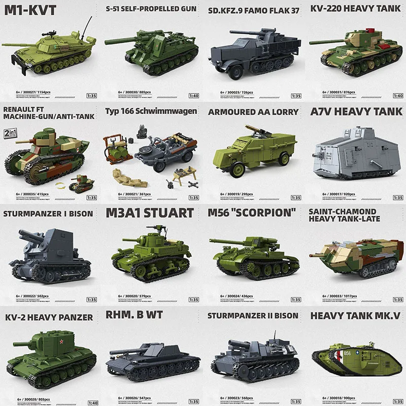 MOC WW2 Militär-Hauptkampfpanzer Bausteine Schlachtfeld-Kriegsszene Fahrzeug-Panzer Auto-Bausteine Spielzeug