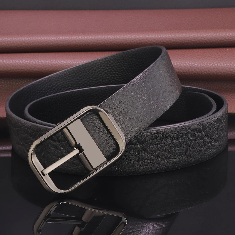 عالية الجودة حزام الرجال الكلاسيكية دبوس مشبك مصمم حزام عادية الحبوب الكاملة جلد أسود بنطلون cintos masculinos B547