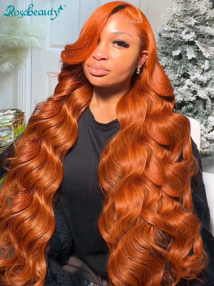 Rosabeauty 30Inch Colored Orange Ginger 13x4 Lace Front Wigs Human Hair Body Wave 13x6 HD Lace Frontal Wig For Women 250 Density