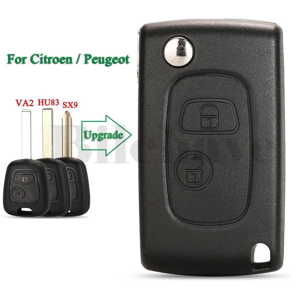 

jingyuqin Modifid Flip Remote Key Case Shell For Citroen C2 C3 C4 Fit Peugeot 107 2008 HU83 VA2 SX9 Blade 2Button Replacement