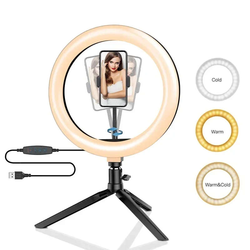 Dimmable26cm LED Ring Light Kit with Tripod Stand 120 Beads USB Selfie Light for Live Streaming Photography Video Makeup Studio