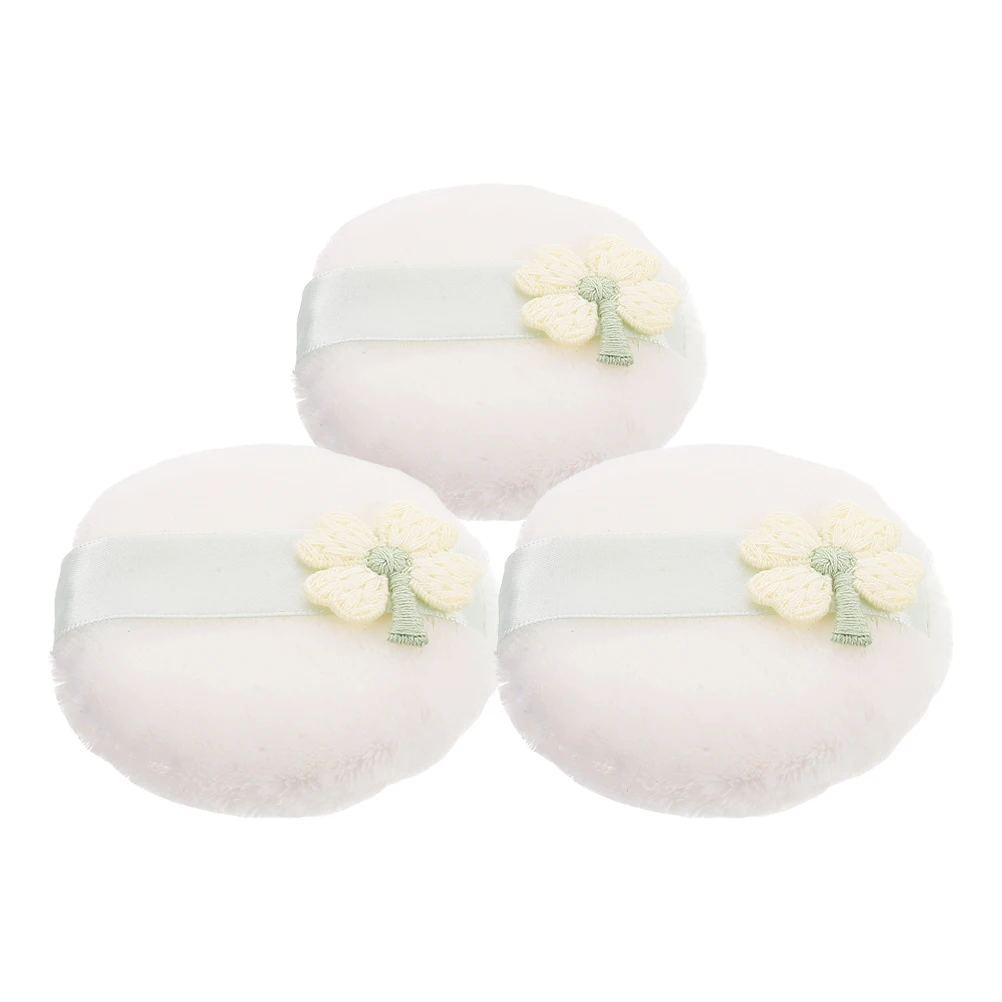 3 uds polvo suave maquillaje cara Puff lavable reutilizable para aplicación de base en polvo suelto diseño bordado compacto Puff Pads