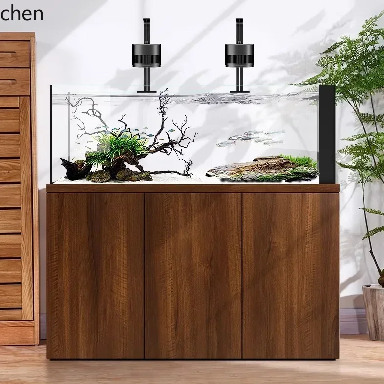 HT Native Stream Aquarium Fish Tank Living Room Household Floor Glass Ecological Aquarium Bottom Filter Ultra White