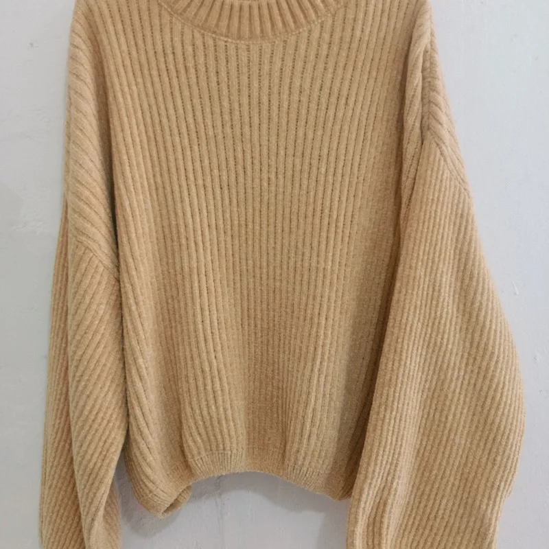 Chenille Sweater Pullover Lantern Sleeves Versatile Loose and Lazy Autumn/Winter New Knitted O Neck Sweater Pullover Female Top