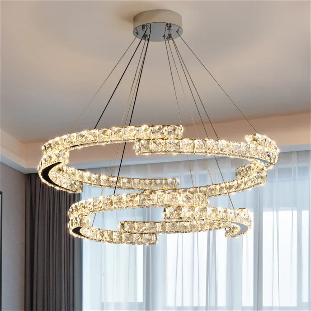 lustre de cristal de luxo com anel led luz pingente dupla camada sala de estar cozinha ilha quarto decoracao de casa 01