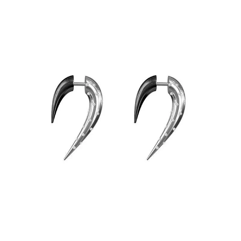 Gothic Abby Wind Sharp Horn Metaverse Cyberpunk Earrings Detachable Trendy Cool Earrings Silver Color Earrings