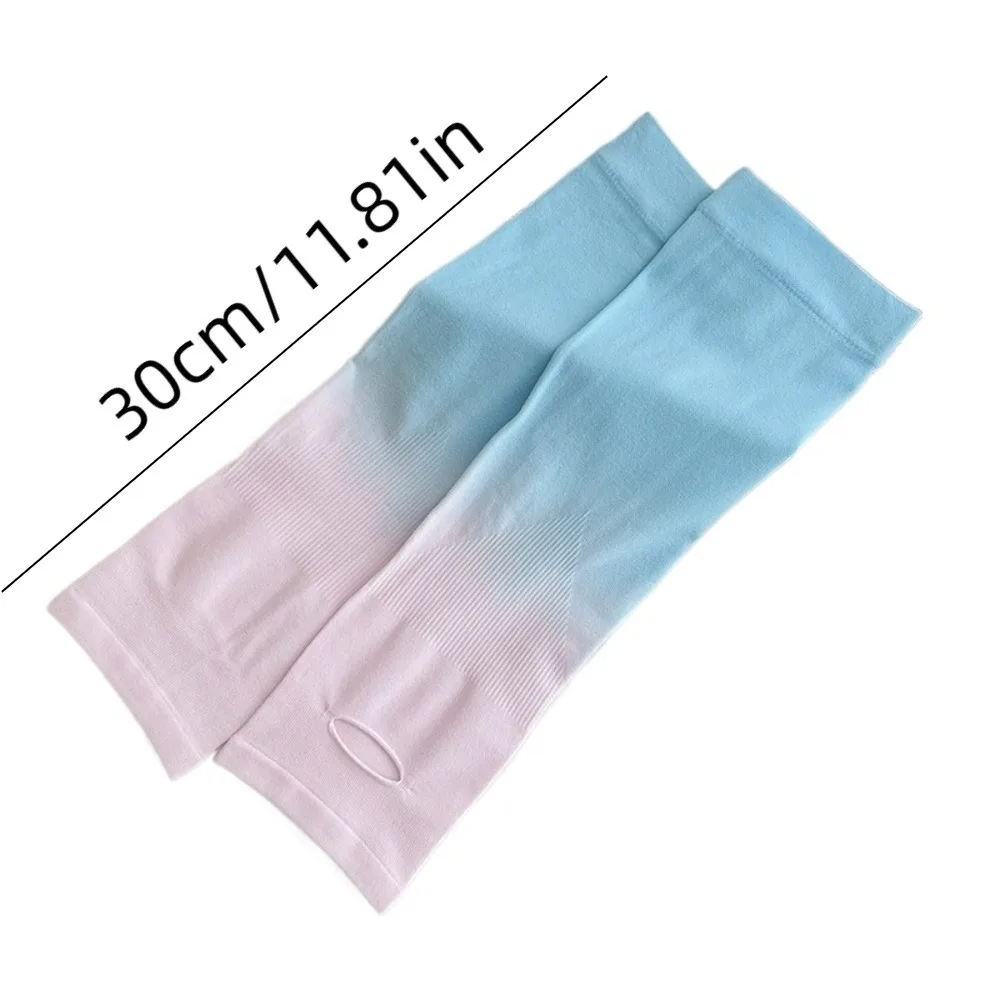 Polyester Ice Silk Arm Sleeves Spandex Elastic Gradient Color Sleeve Thin Finger Hole Sun Protection Arm Cover Summer