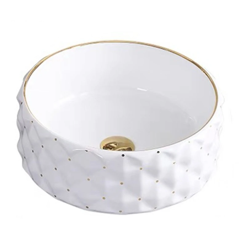 

Gold counter basin, electroplated wash basin, bathroom face basin, round hotel gold light luxury