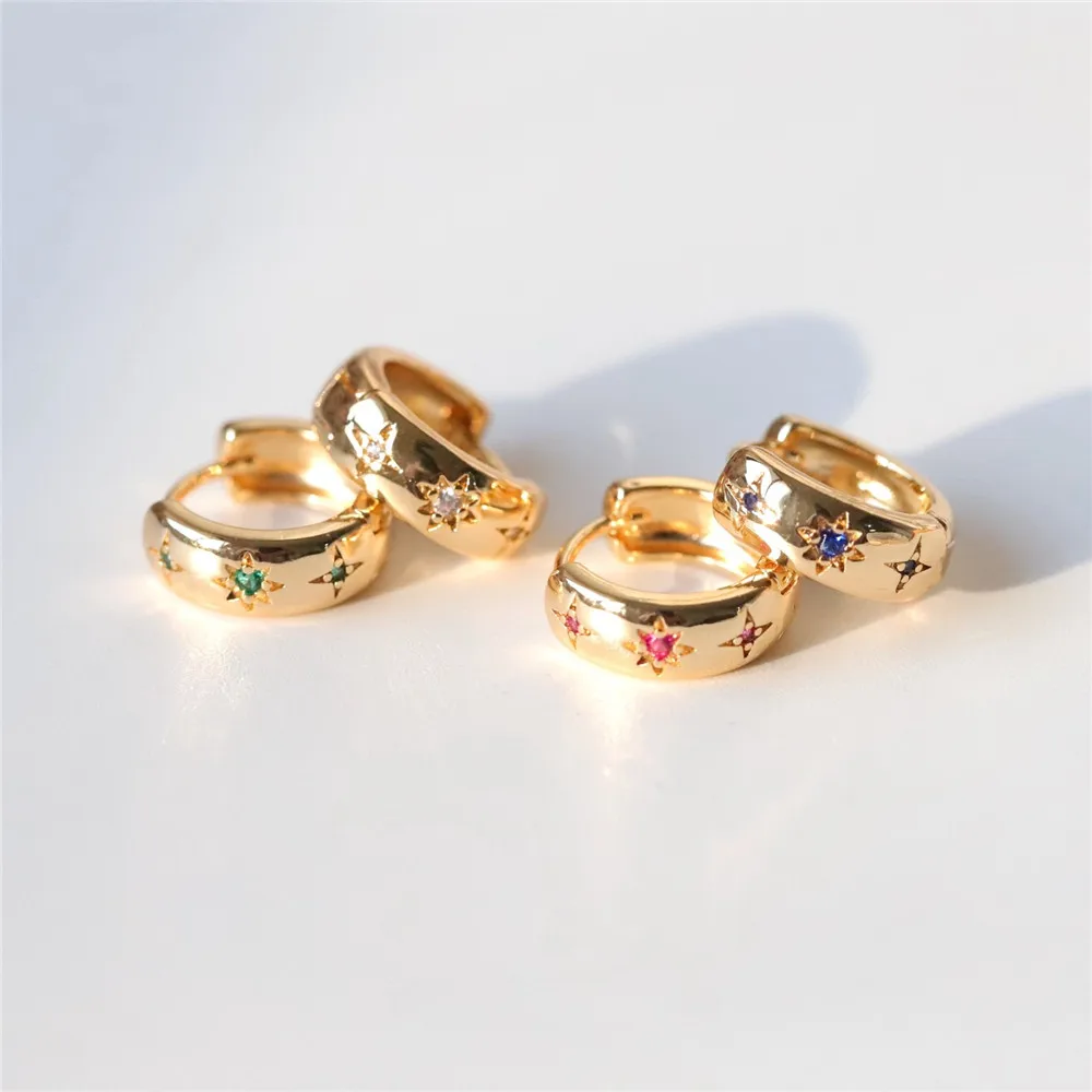 

Copper-plated Real Gold Four-color Small Diamond Octagram Ear Buckle European and American Style Ins Fashion Versatile Earrings