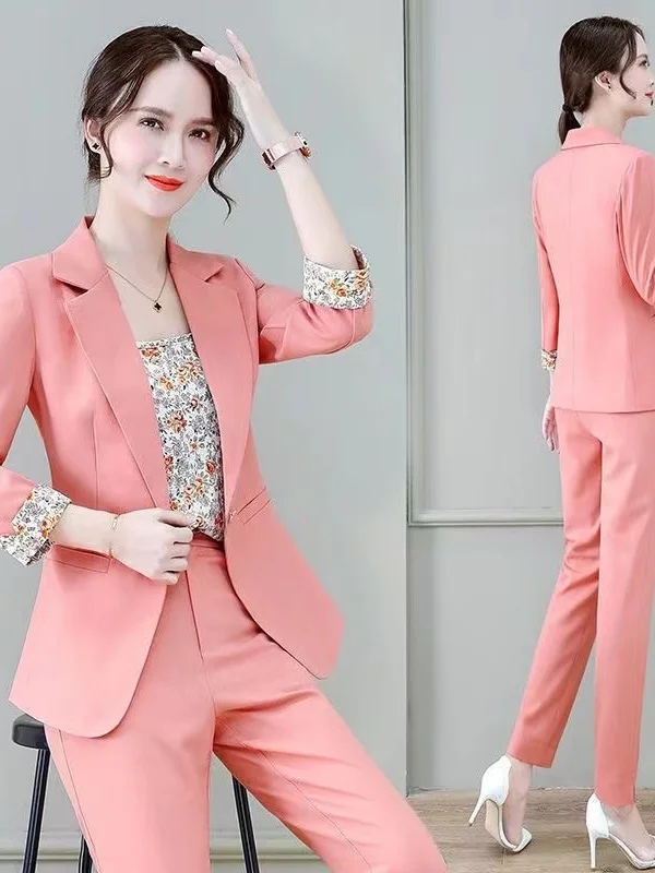 

plus Size Faionable Casual Loose Tee Piece Suit Set for Women High Waist Long Pants Korean Sle Polyester Fiber Autumn Wear