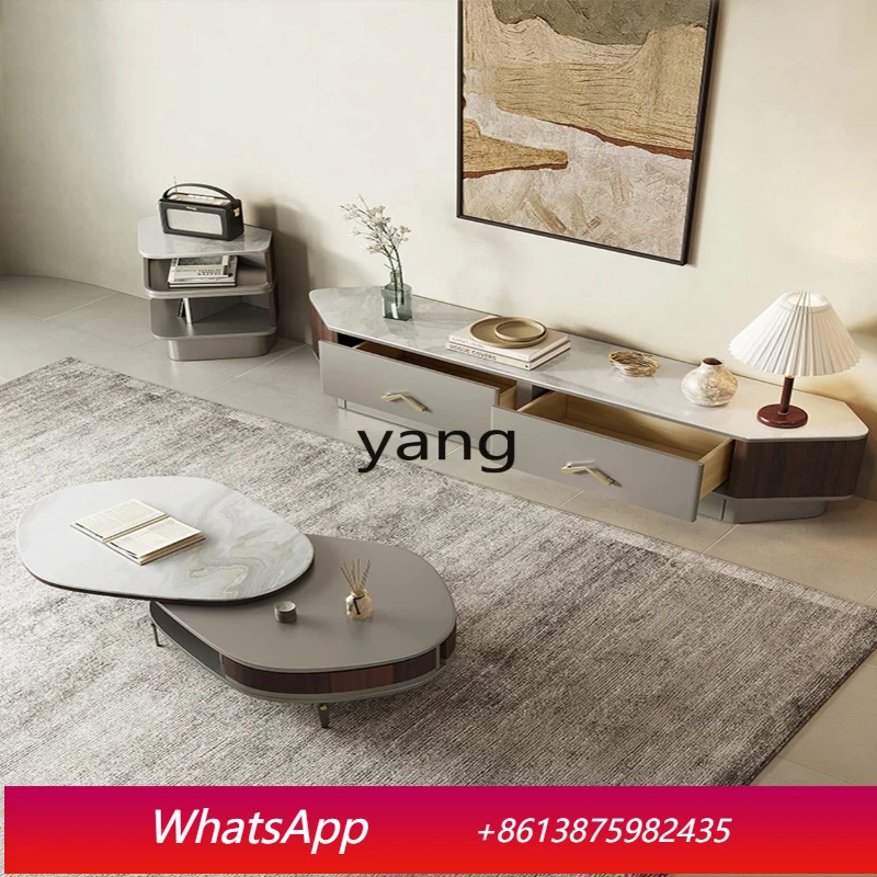 LH  rock slab coffee table TV cabinet living room combination two-piece set retractable rotating coffee table