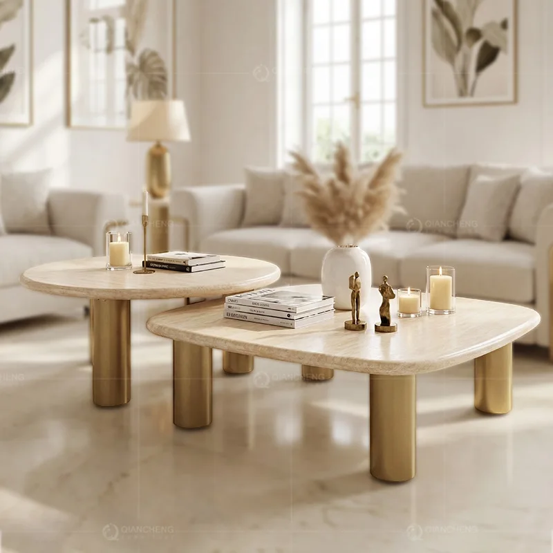 *& Italian Light Luxury Artificial Marble Coffee Table Combination For Living Room Hotel Villa Home Furniture Wholesale