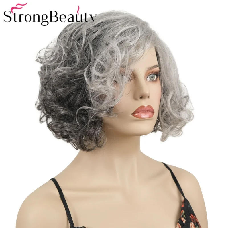 

StrongBeauty вьющиеся серые женские парики синтетический парик натуральные термостойкие женские волосы на каждый день или косплей