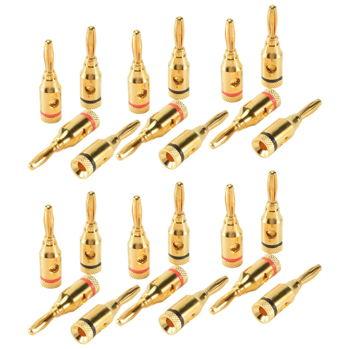 Banana Plugs Open Screw 24K Gold Plated Plugs Audio Jack Connector for Speaker Stereo Cable, 24-Pack (12 Red, 12 Black)