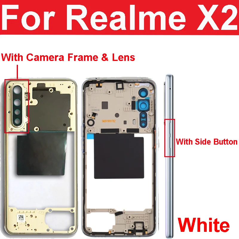 Middle Frame Housing Bezel For OPPO Realme X2 Middle Frame Holder with Side Keys Camera Lens Cover Parts