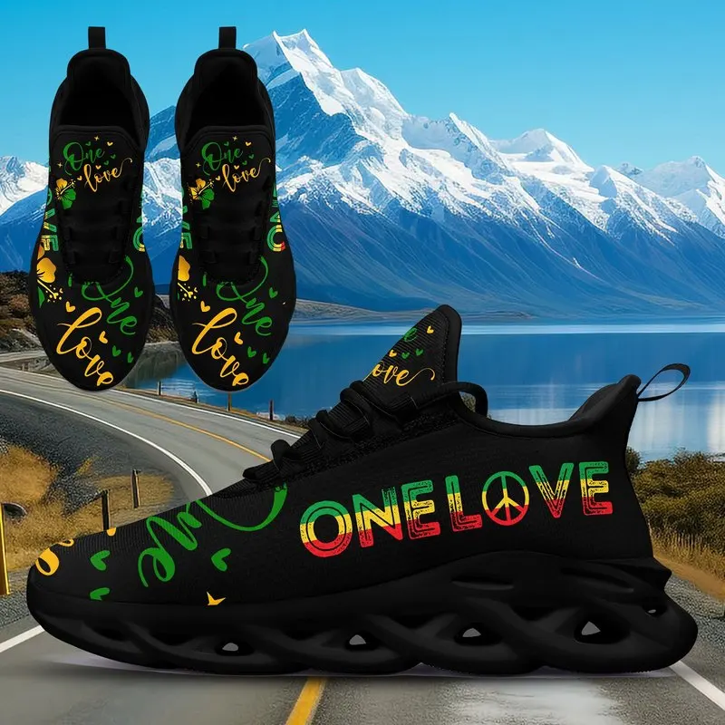 Ladies Men Sports Shoes Running Shoes Lightweight casual shoes，“One Love”Reggae-themed breathable running comfort lace-up casual