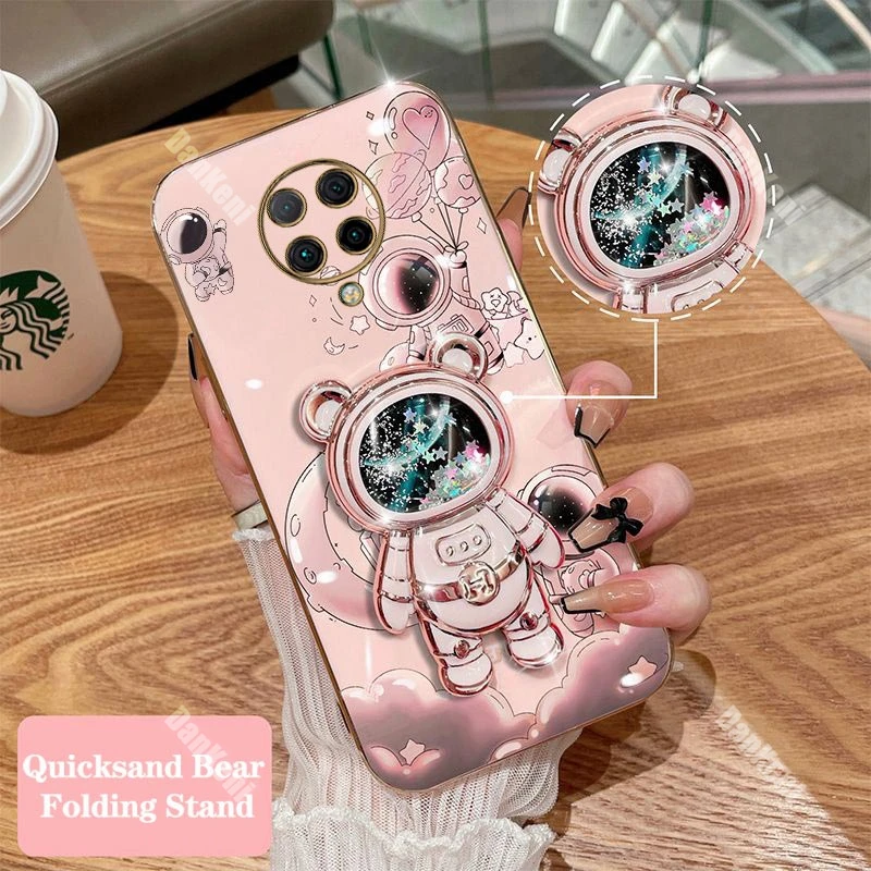 Handsome Bear Astronaut Phone Holder Case For Xiaomi Poco F2 Pro Thin Shatterproof Camera Protection Poco F2 Pro Soft Back Cover