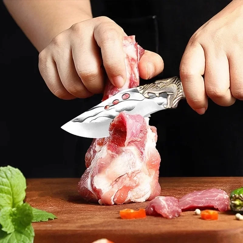 Boning Knife Wood Handle Chef Slicing Knife Vegetables Fruit Paring Fish Knife Forged Meat Cleaver Butcher Knife with Sheath