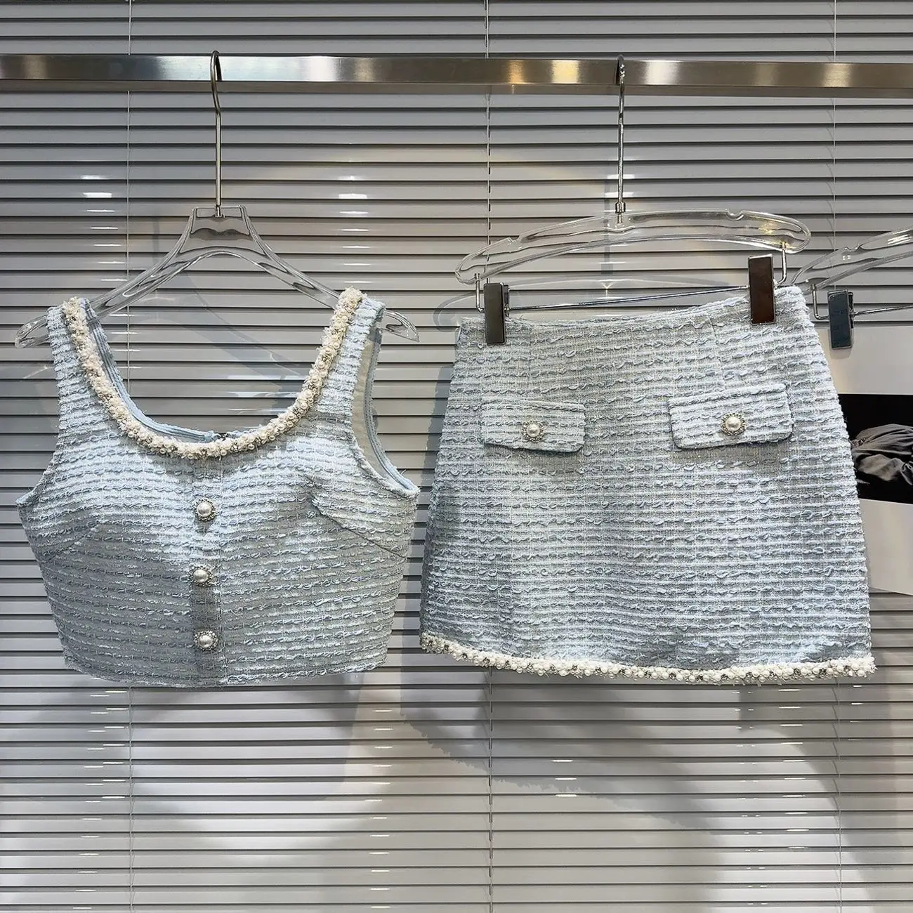 

French Style Pearl Trim Camisole & Skirt Set 2025 Summer Sleeveless Lace Edge Two Piece Set Women's Luxury Outfit High Quality