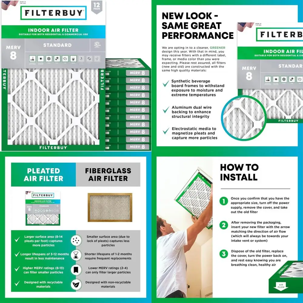 10x14x1 MERV 8 Air Filter 12-Pack - Electrostatic Pleated HVAC AC Furnace Filters Dust Defense Replacement