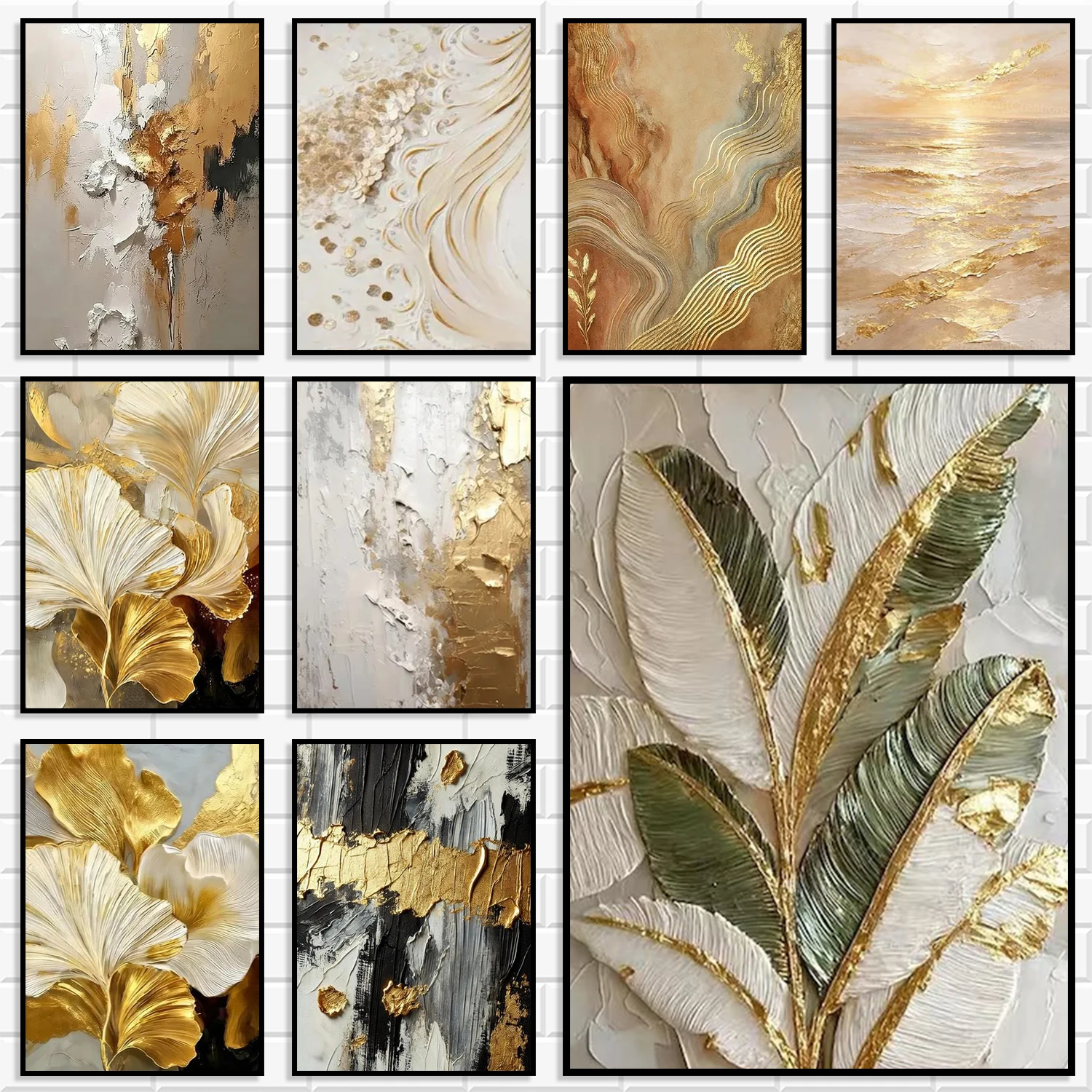 Luxury Gold Foil Heavy Texture Wall Print Bundle Neutral Earth Tone Artwork Poster Modern Minimalist Luxury Aesthetic Home Decor