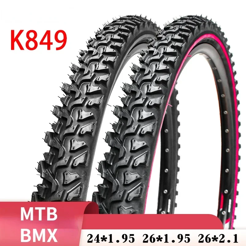 K849 24/26inch Mountain MTB Bicycle Tyre BMX 24*1.95/26x1.95/2.1 Black Red Line Thickened Cross-country Tire