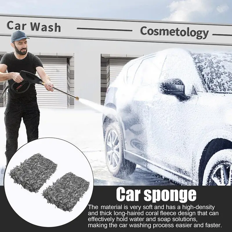 Microfiber Sponge For Car Washing Microfiber Car Plush Wash Pad 2X Soft Cleaning Sponge Machine Washable Wash Sponge For