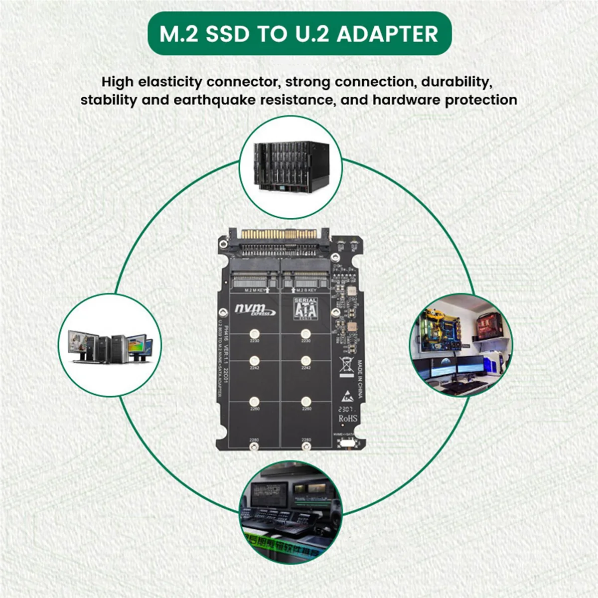 z dyskiem M.2 na U.2 Adapter 2w1 M.2 NVMe i SATA-Bus NGFF SSD na PCI-E U.2 SFF-8639 Konwerter PCIe M2, z obudową