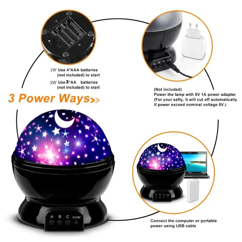 Rotating Star Projector Night Light Lamp LED Sky Moon Lights Fun Gift for Kids Bedroom Decor - Girls & Boys Fun Projector